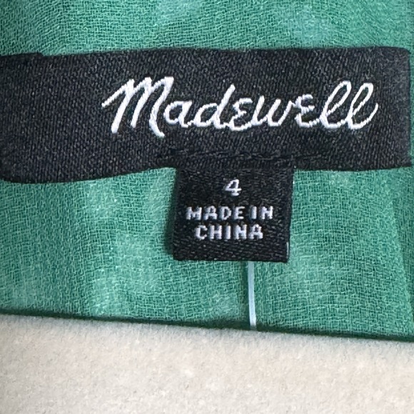 Madewell Ruched Midi Dress Womens 4 Green Floral Scoopneck NEW‎ - Picture 2 of 6